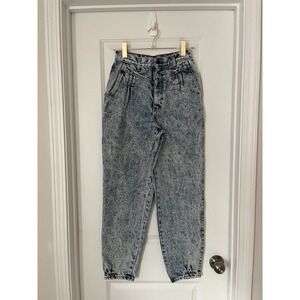 VINTAGE Sunset Blues Jeans Women Tall Mom Loose Tapered Acid Wash Denim 26x28